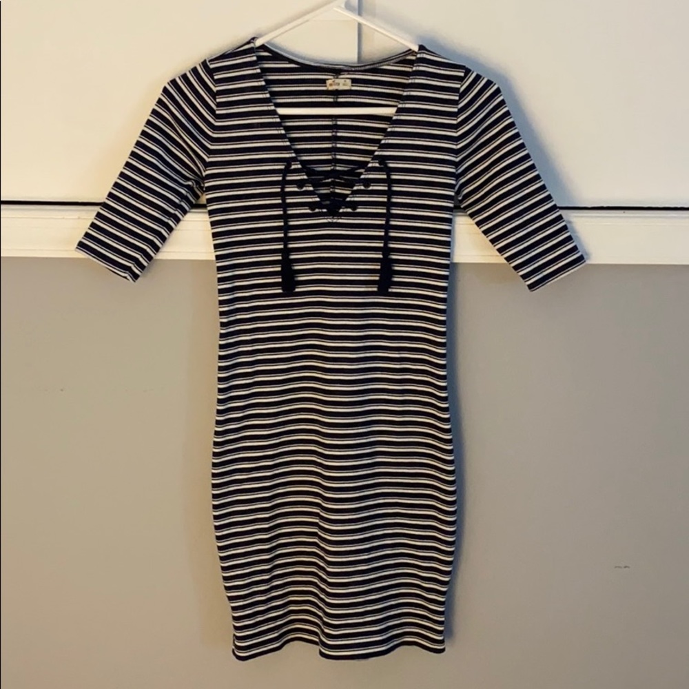 Hollister Navy and White Striped Dress
